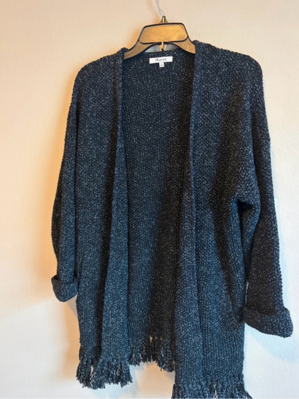 Madewell black Open-Front Fringe Hem Cardigan
